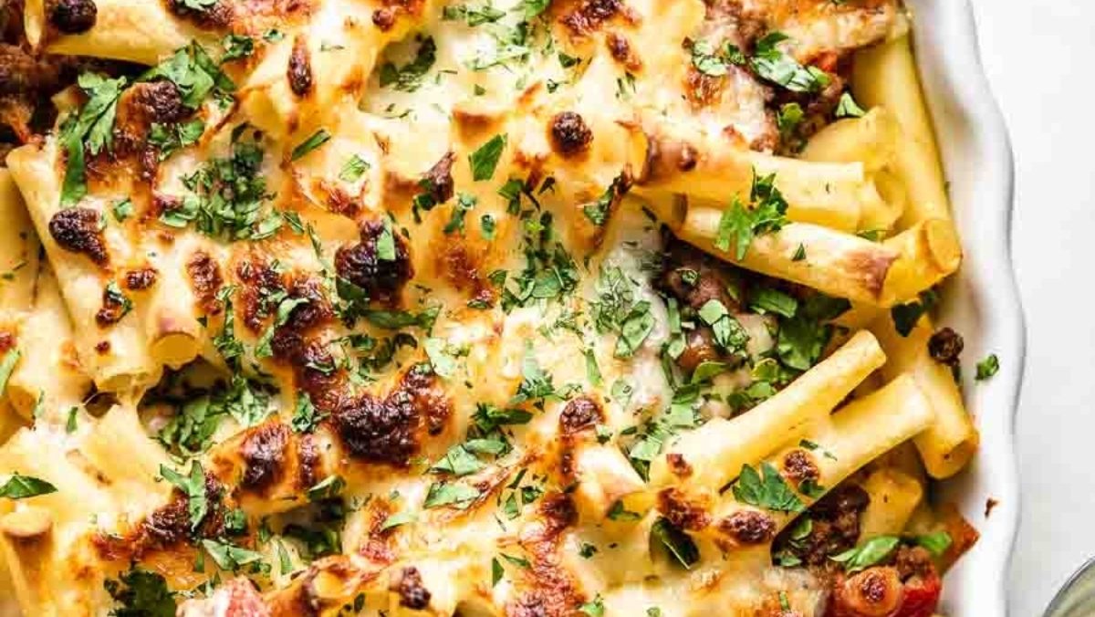 A delicious make ahead pasta dish with meat.