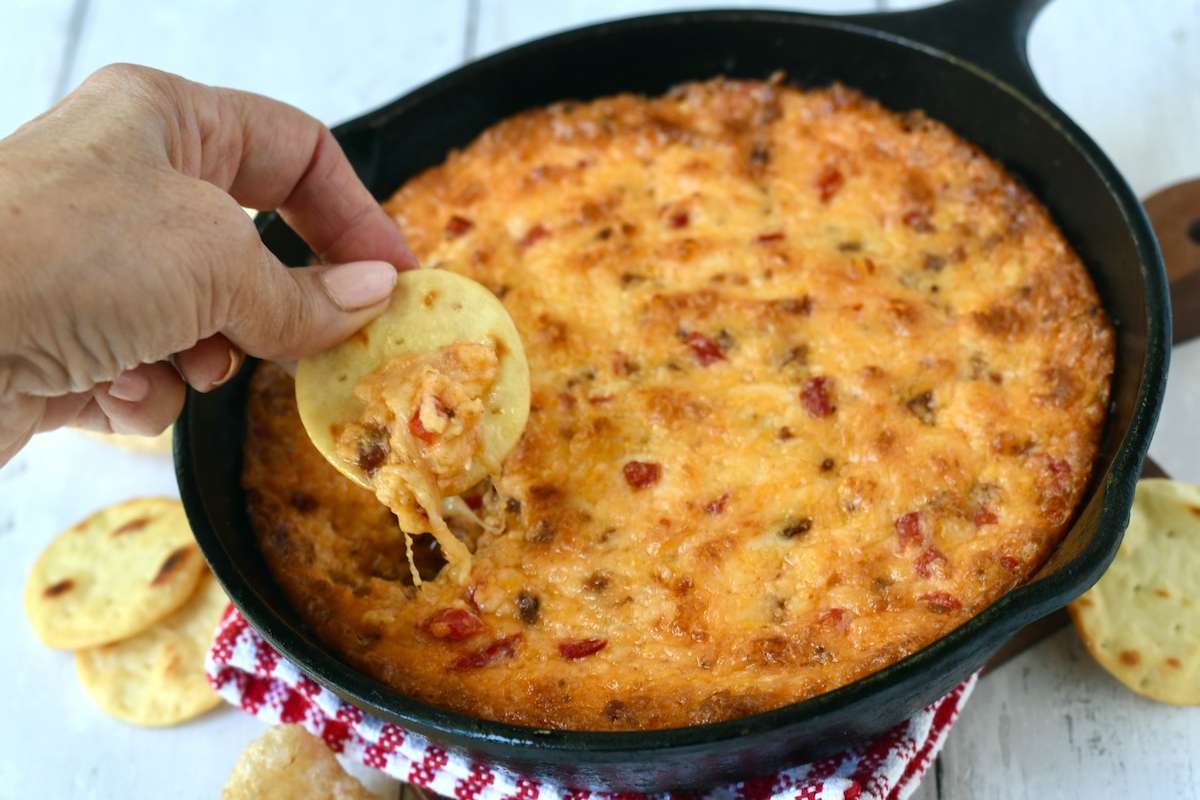 Baked Pimento Cheese Dip With Bacon. 