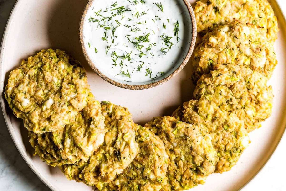 Baked Zucchini Fritters With Breadcrumbs.