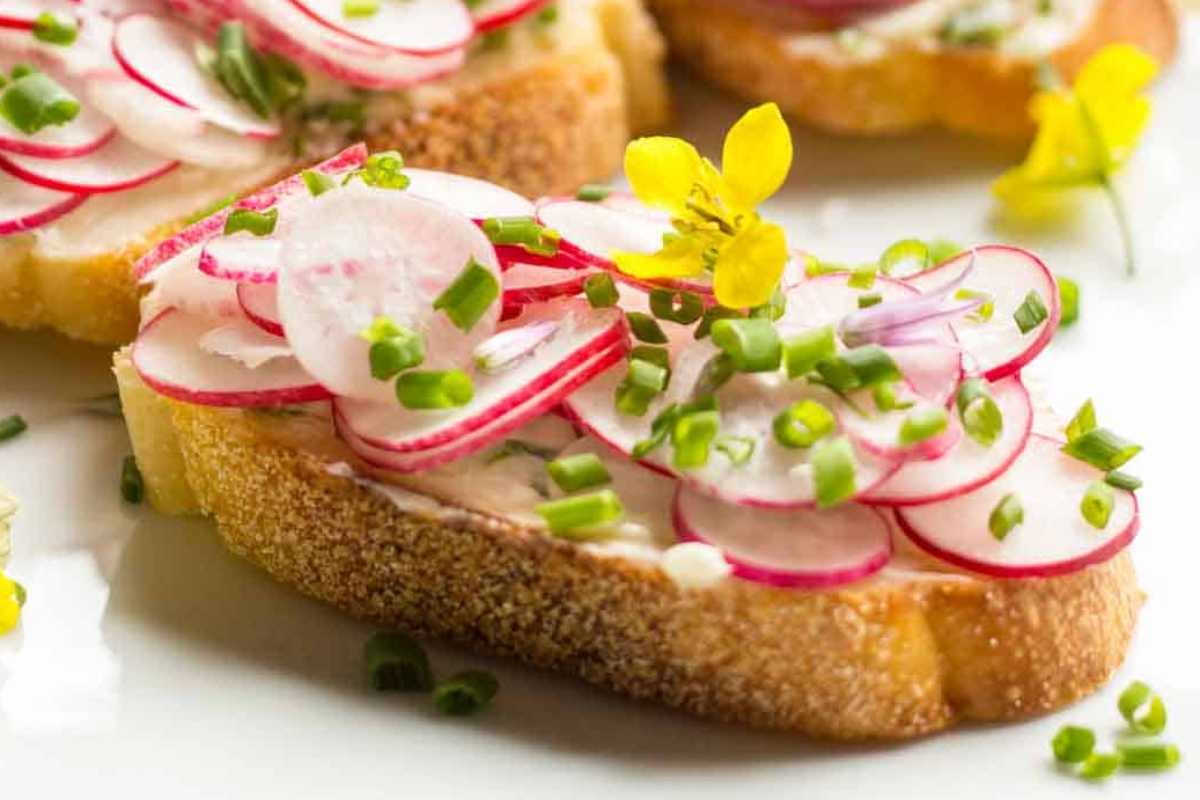 Easy French Buttered Radish Toasts.