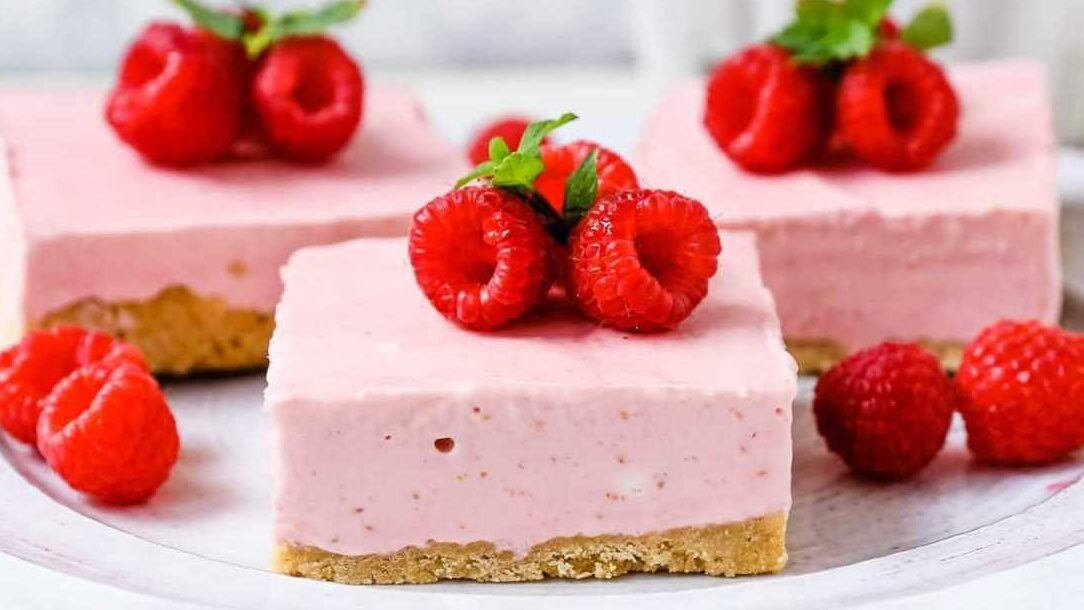 No-Bake Raspberry Cheesecake Squares.