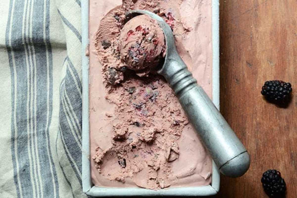 No-Churn Blackberry Dark Chocolate Cheesecake Ice Cream. 