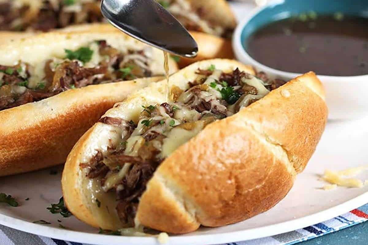Slow Cooker French Dip Sandwich.