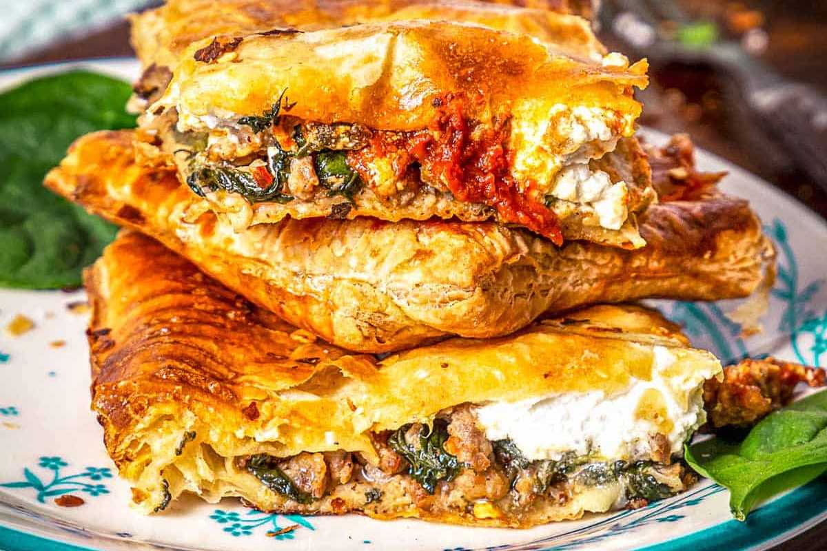 Spicy Italian Sausage And Spinach Slab Pie.
