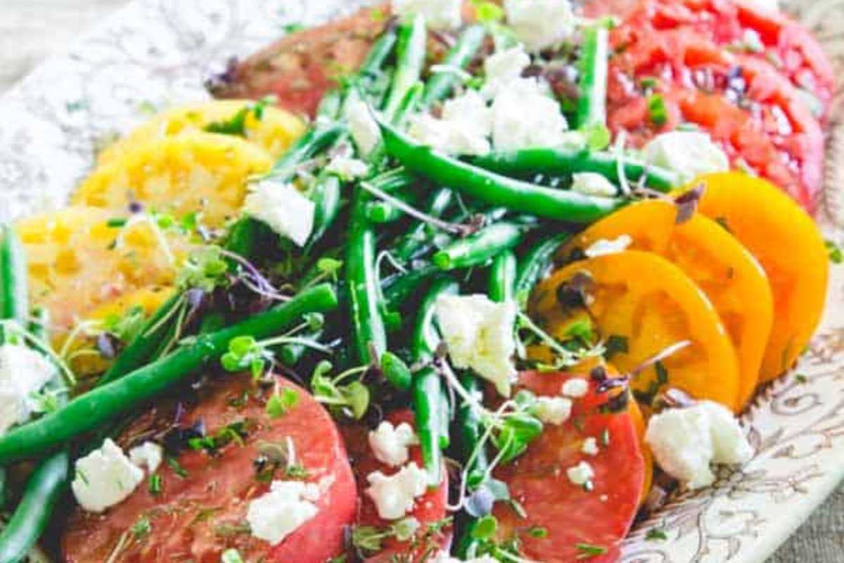 Tomato Green Bean Salad with Goat Cheese. 