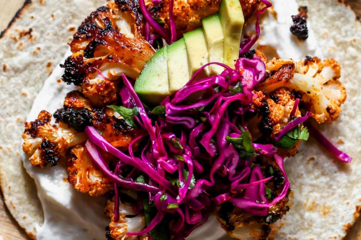 Chipotle Cauliflower Tacos With Garlic Aioli.