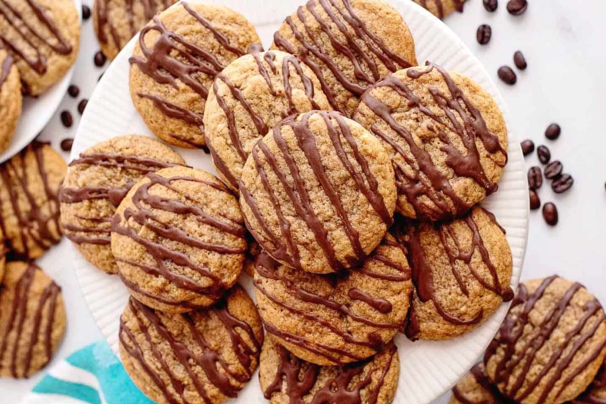 Coffee Cookies With Chocolate Drizzle.