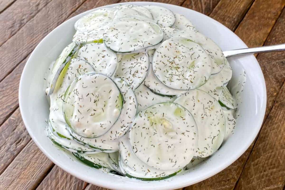 Cucumber Salad With Mayo And Sour Cream. 