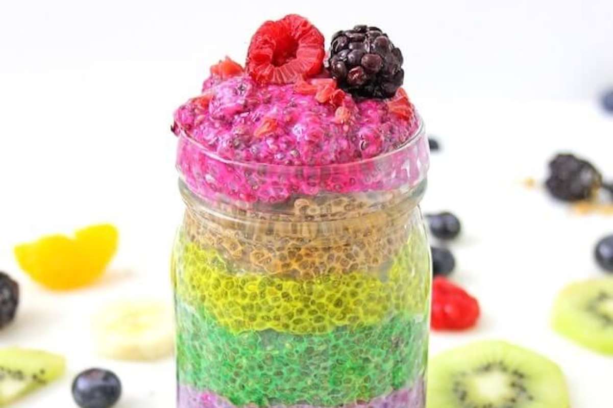 Rainbow Fruit Chia Seed Pudding.