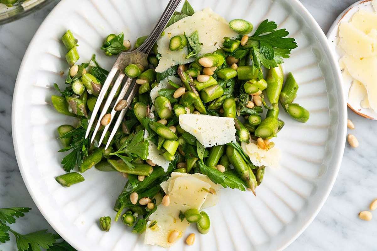 Simple Chopped Asparagus Salad Recipe With Basil & Pine Nuts {Video}.