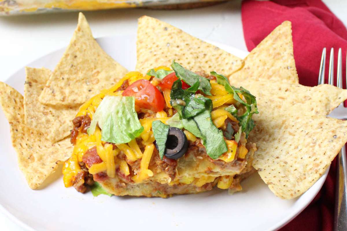 Vegan Taco Casserole With Corn Tortillas.
