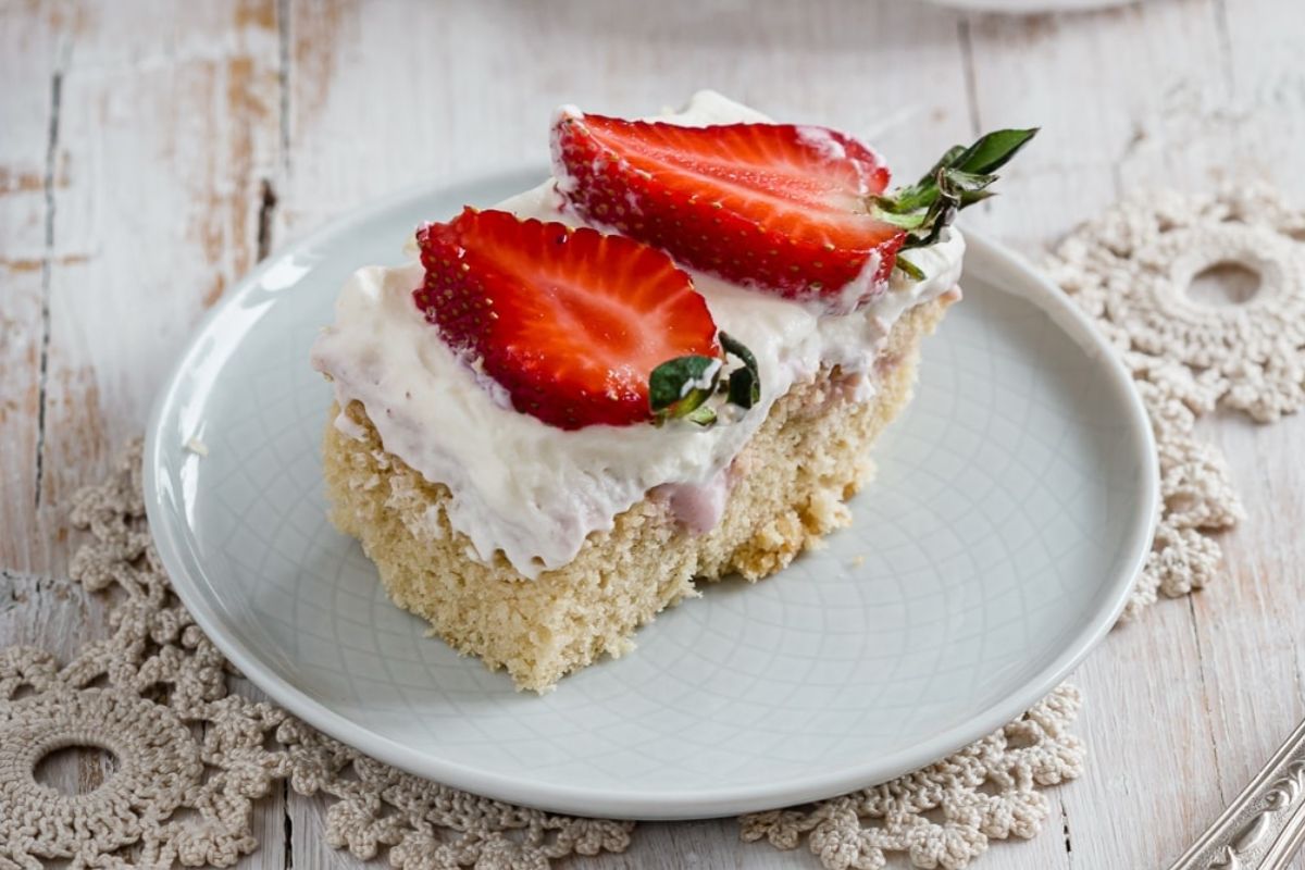 Strawberry Cheesecake Poke Cake from Scratch.
