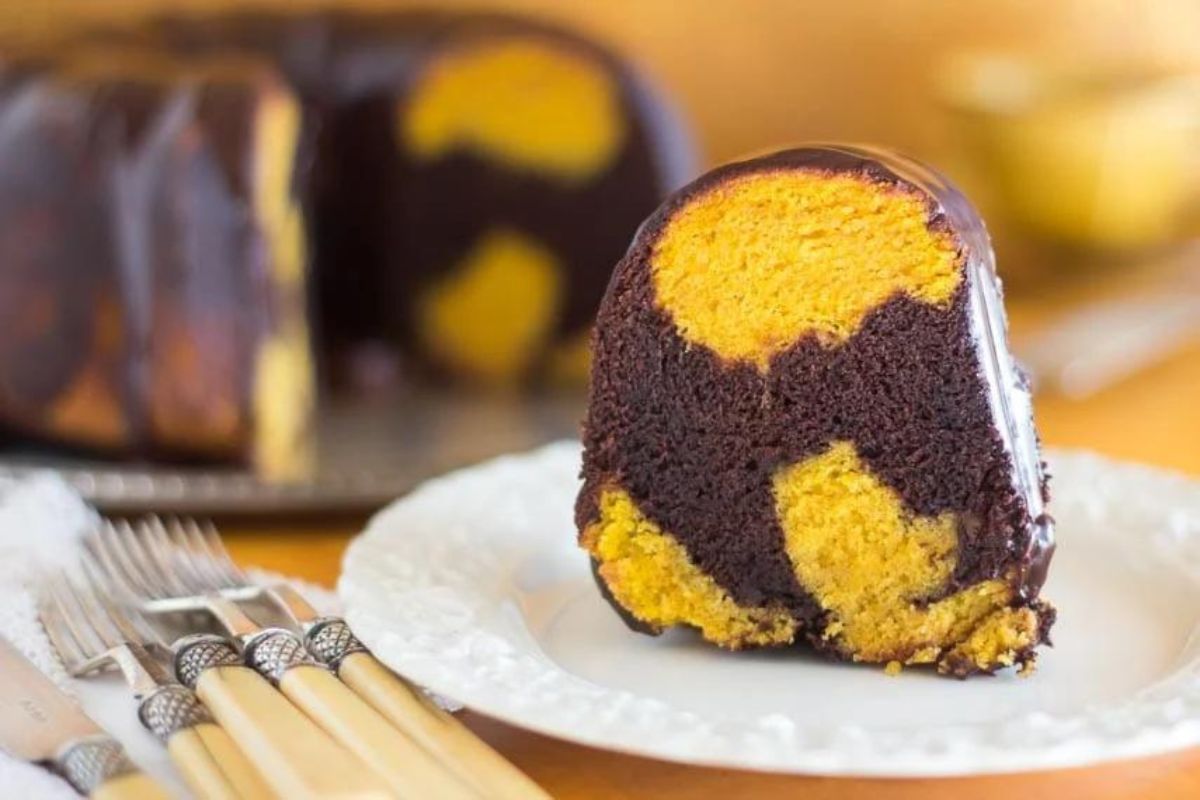 Chocolate Pumpkin Marble Cake.