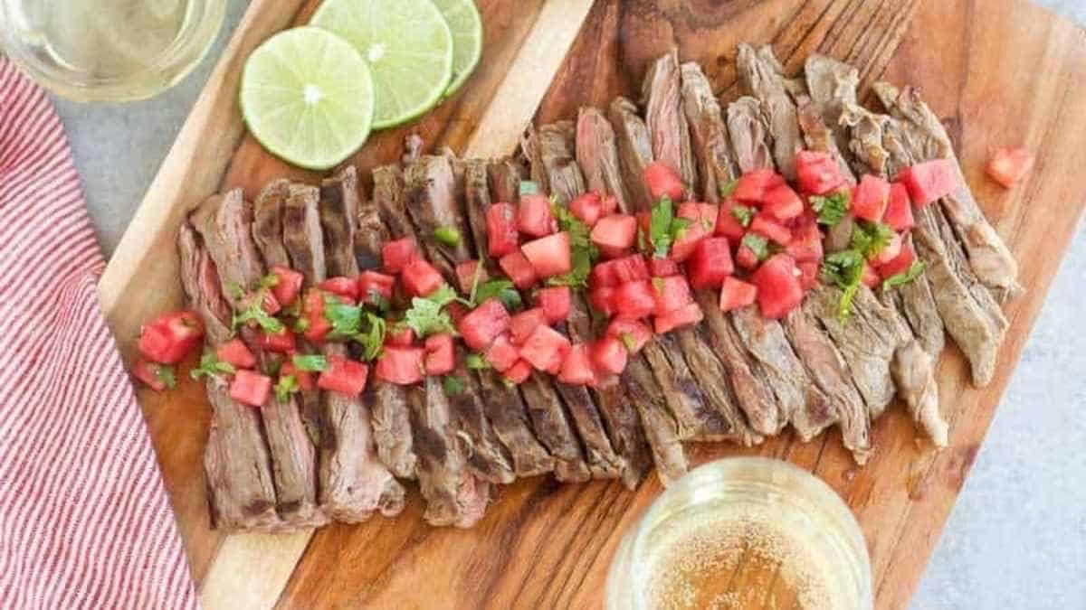 Grilled Skirt Steak with Watermelon Salsa.