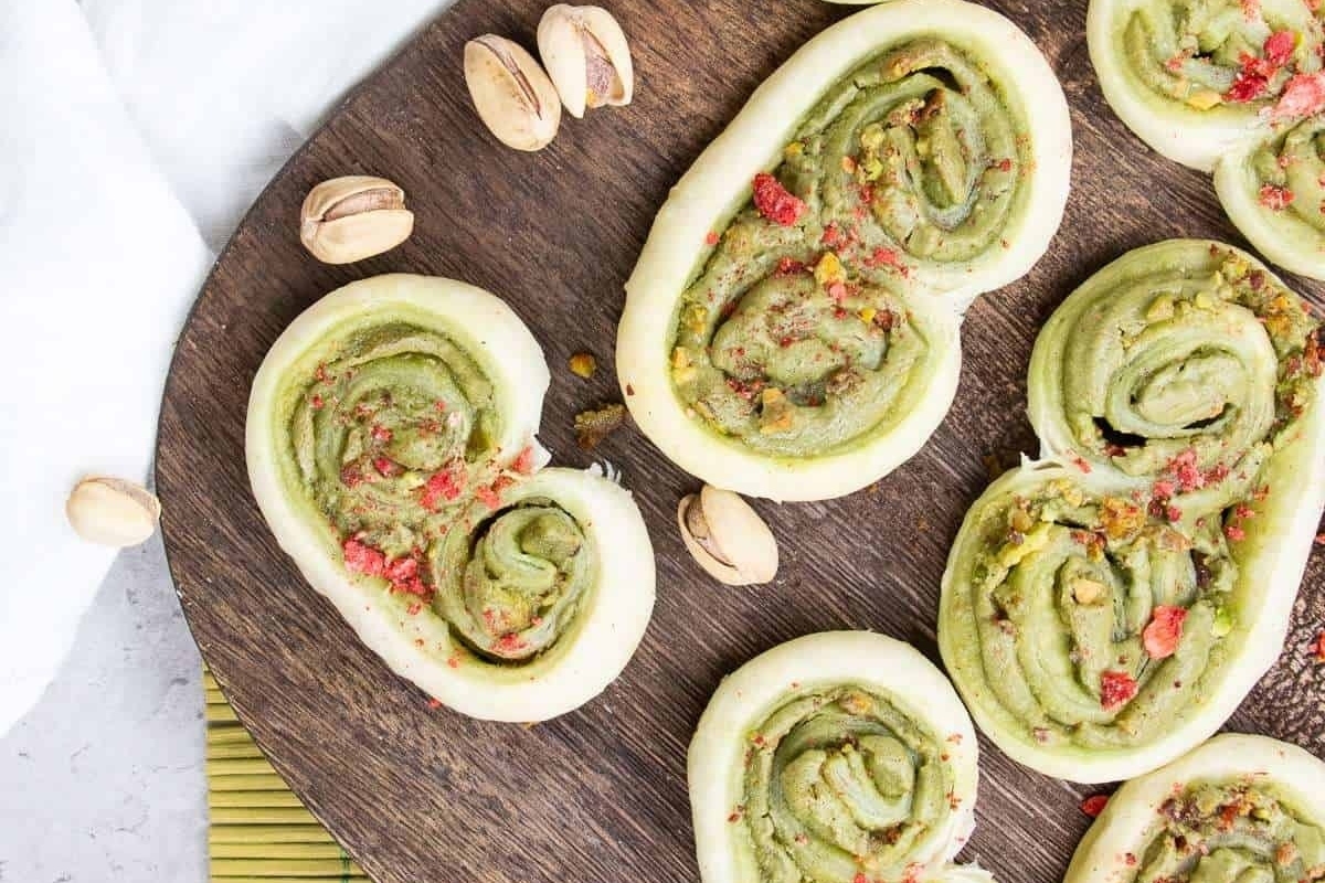 Pistachio Rolls with Freeze-Dried Strawberry. 