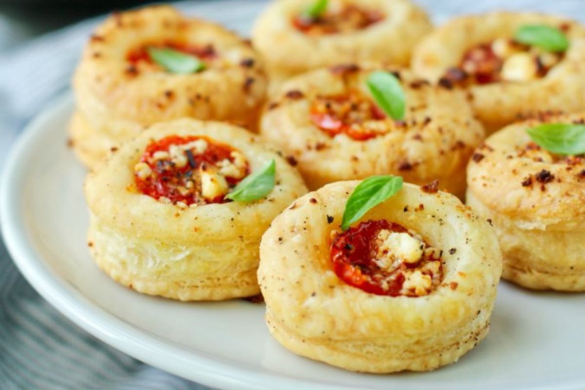 Tomato and Goat Cheese Pizzettes.