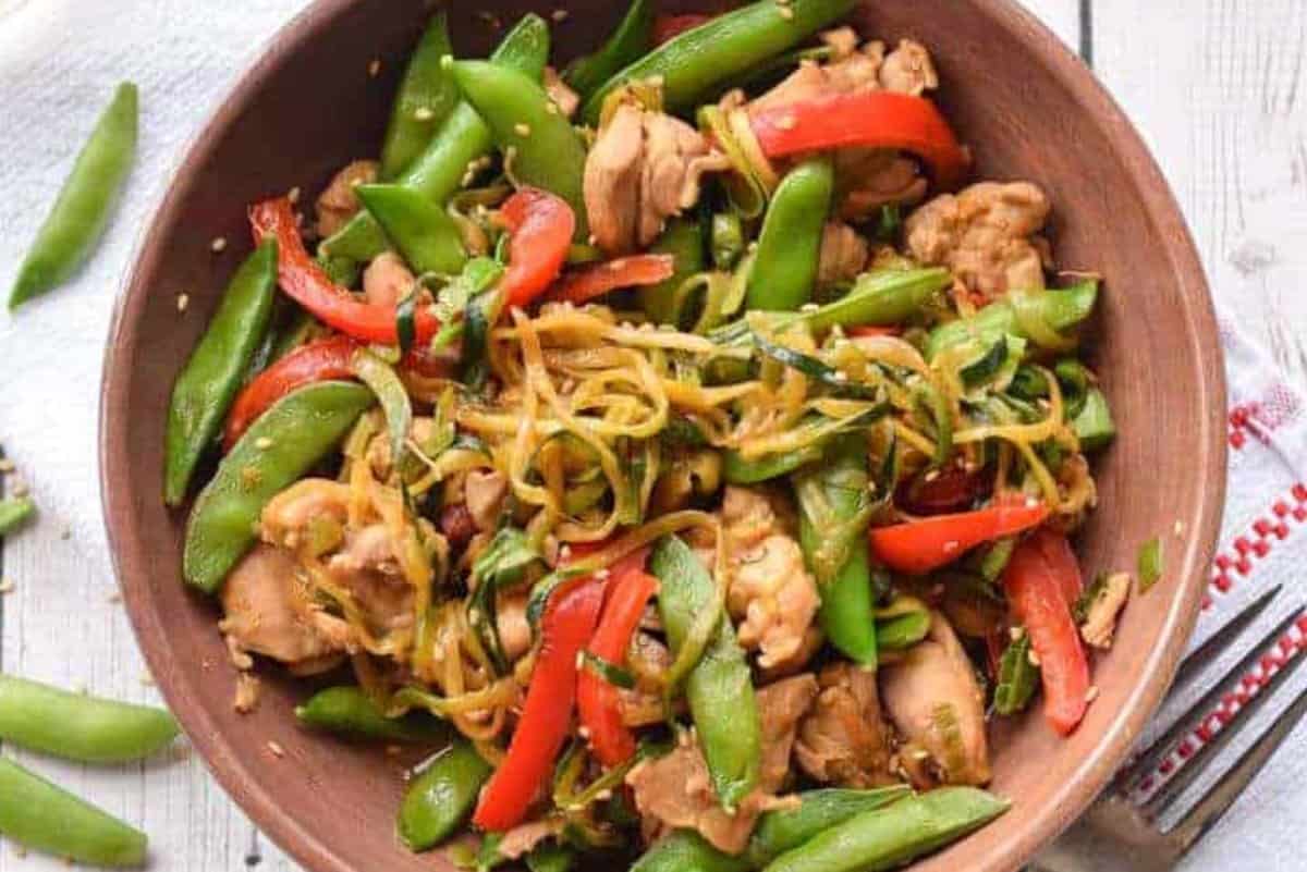 Zucchini Noodle Stir Fry with Chicken.