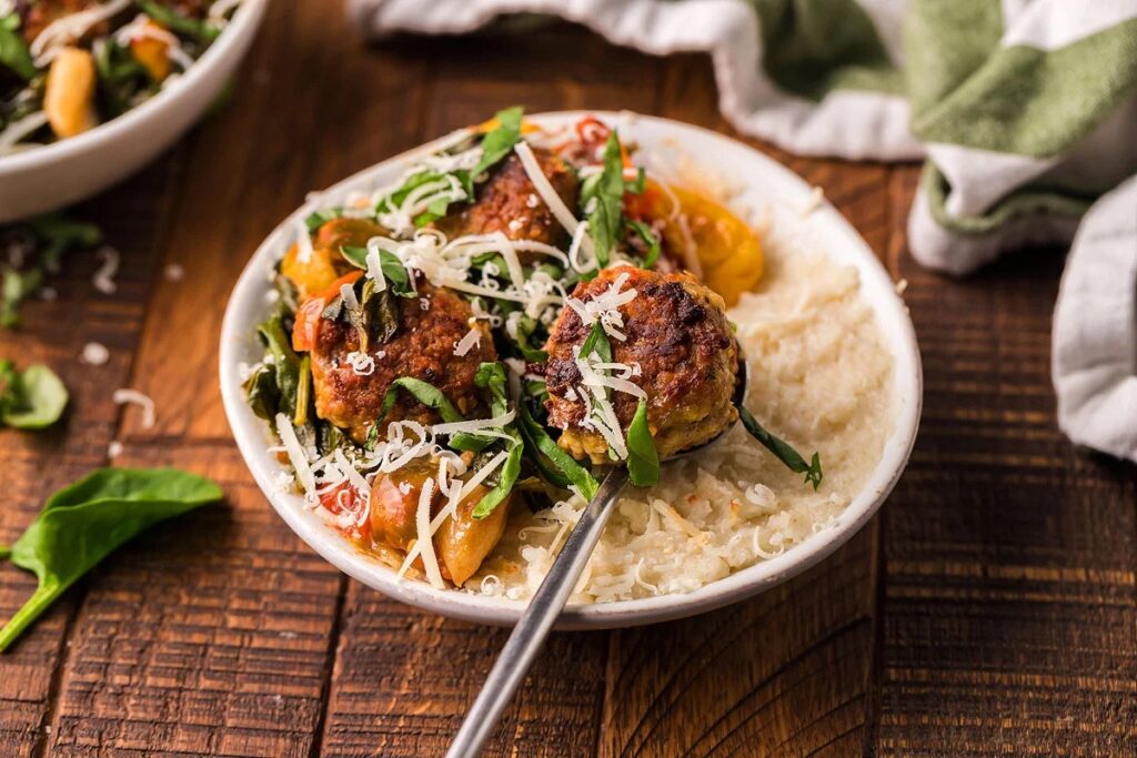 Roasted Tomato And Meatball Polenta.