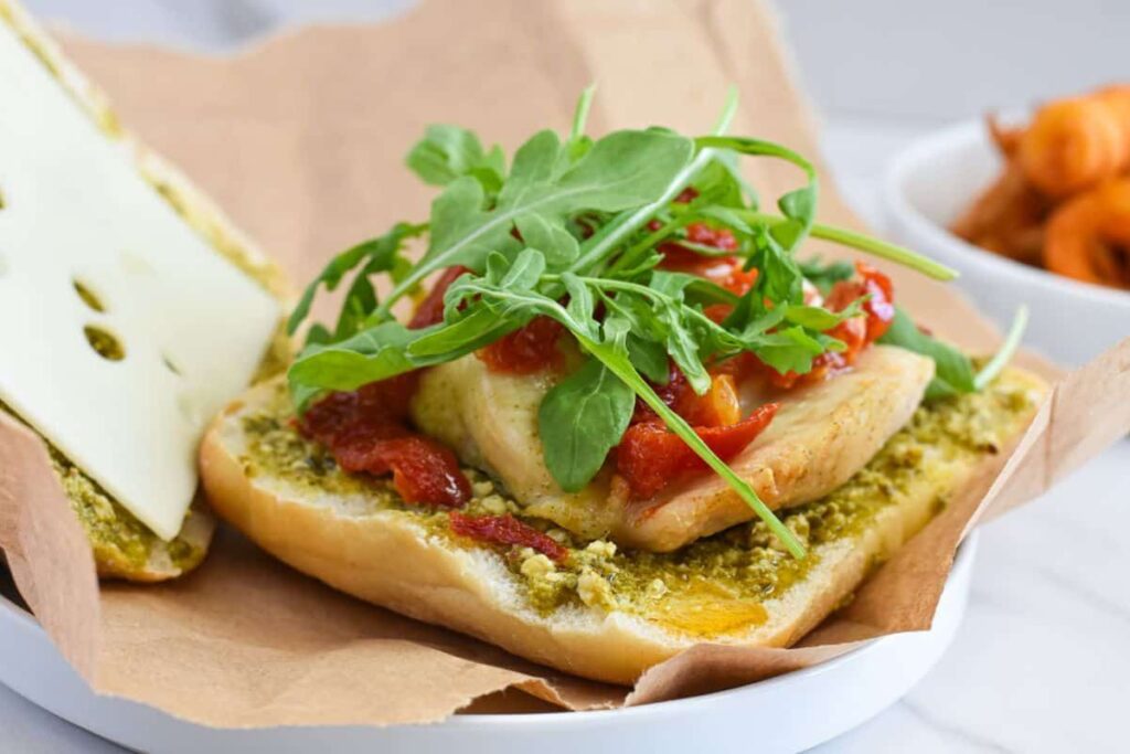 Air Fryer Pesto Chicken Sandwich.