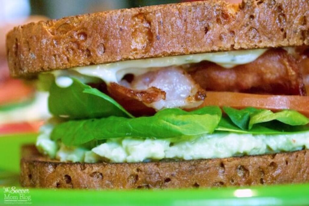 Avocado Crab Salad BLT Sandwich.