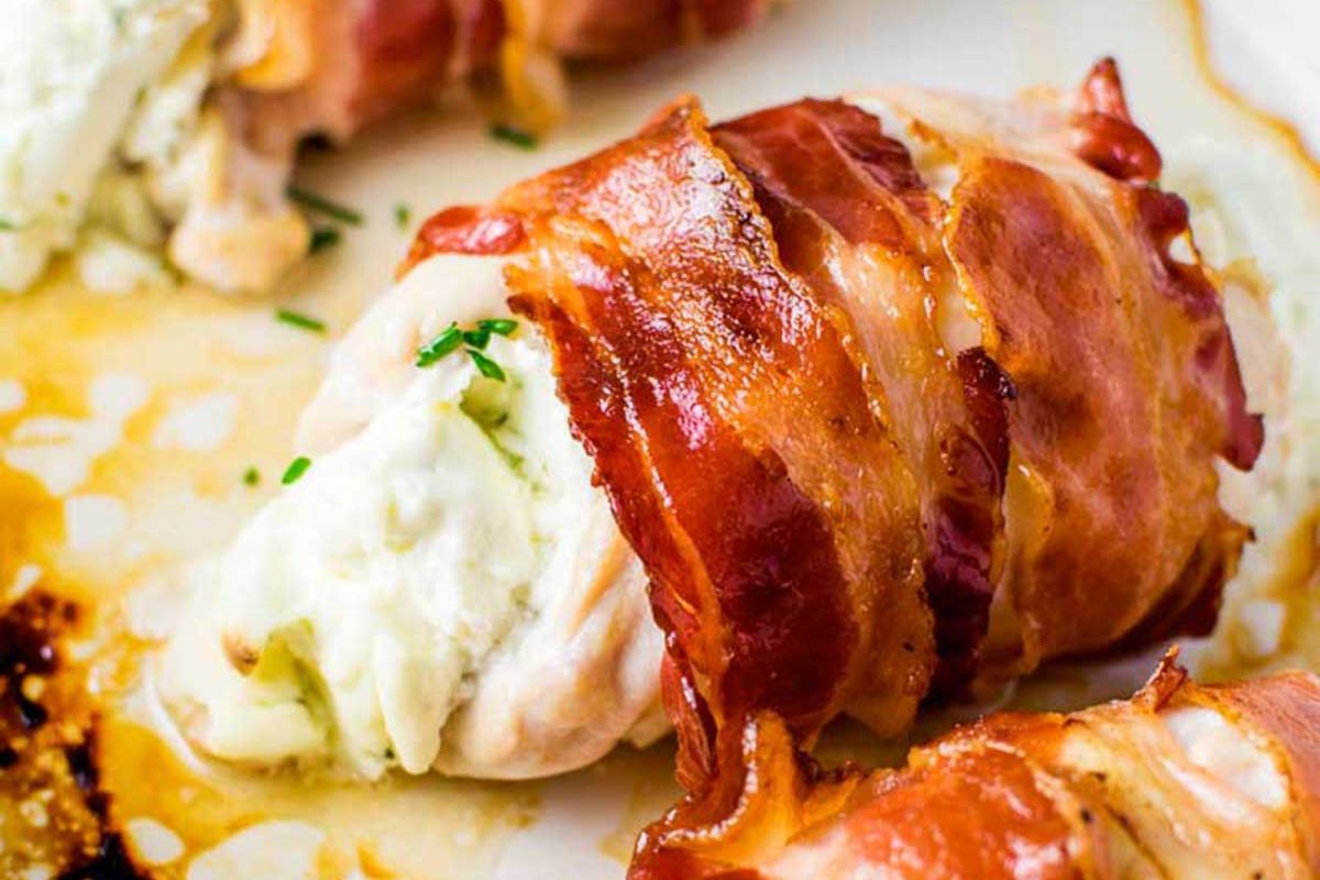 Bacon-Wrapped Cream Cheese Stuffed Chicken.