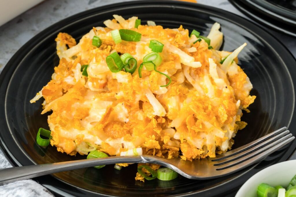 Cheesy Funeral Potatoes (Hash Brown Casserole). 