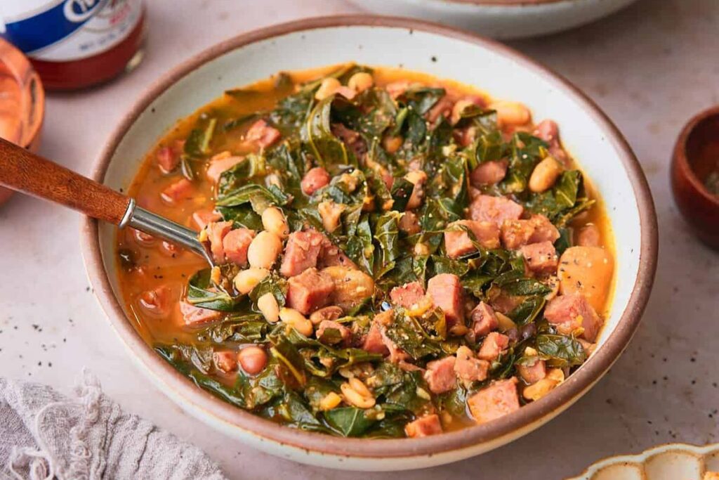 Collard Greens Soup With Ham And Beans.