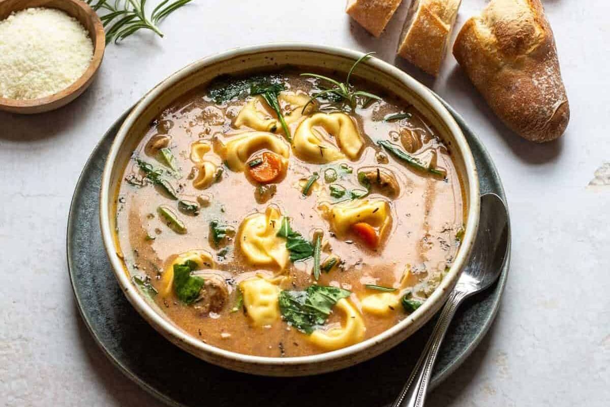 Creamy Tortellini Soup with Sausage.