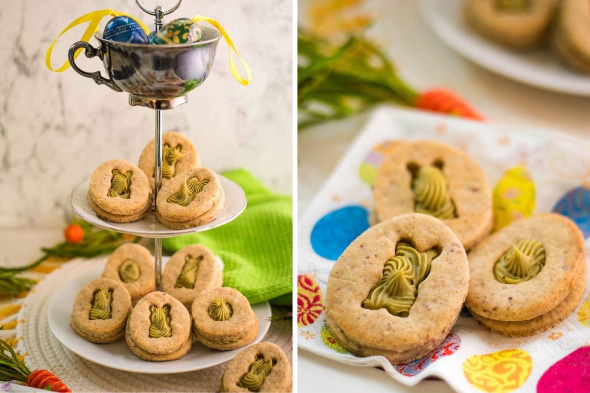 Easter Cut Out Cookies With Pistachio Ganache. 
