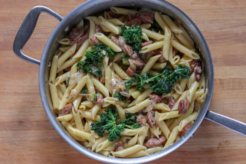 Easy, Cheesy Pasta with Sausage, Sage, and Kale. 