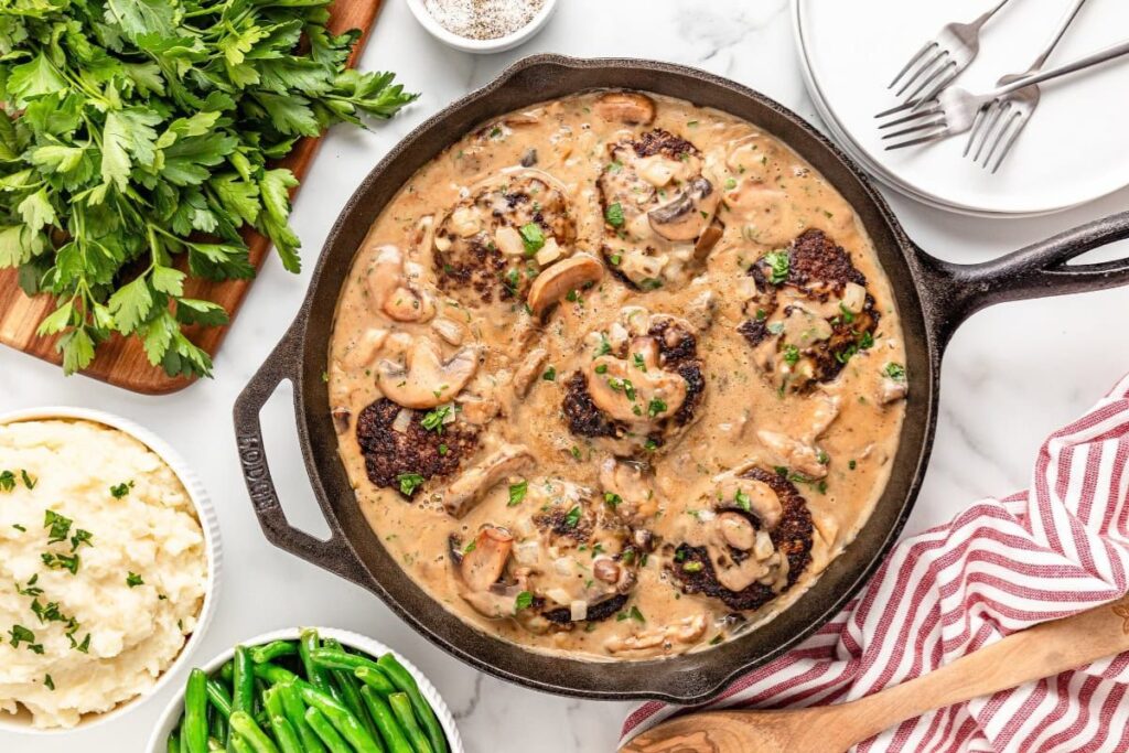 Easy Hamburger Steak With Creamy Mushroom Gravy.