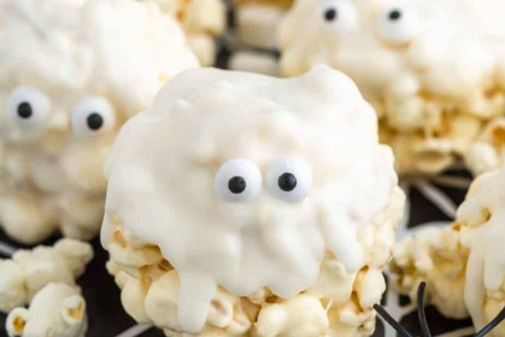 Ghost Marshmallow Popcorn Balls.