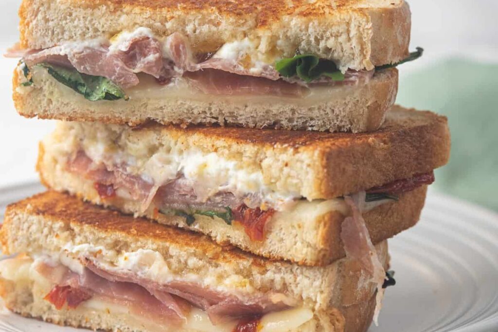 Gourmet Grilled Cheese with Prosciutto and Fig Jam.