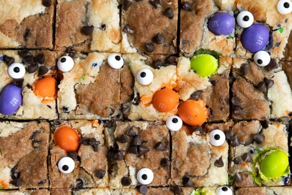 Halloween Chocolate Chip Cookie Cheesecake Bites.