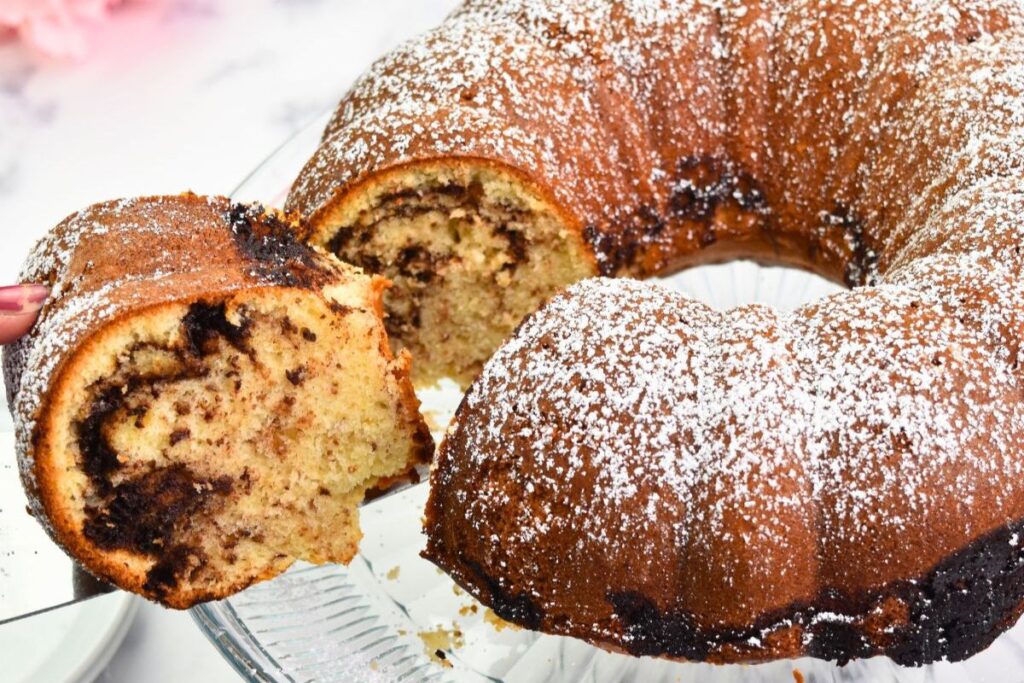 Moist Mocha Walnut Bundt Cake.