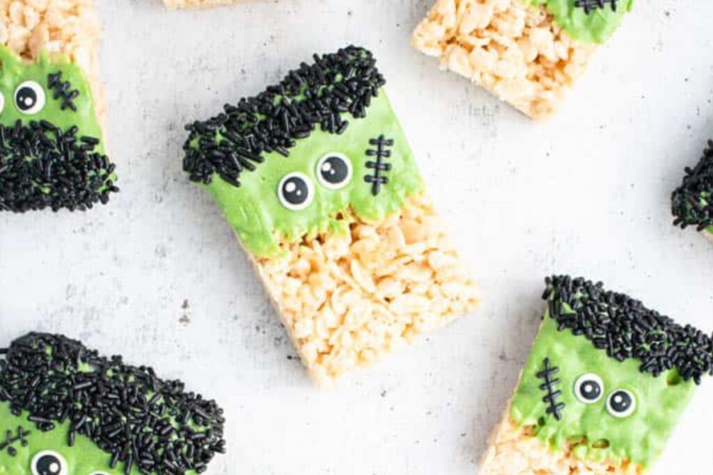 Frankenstein Halloween Rice Krispie Treats.