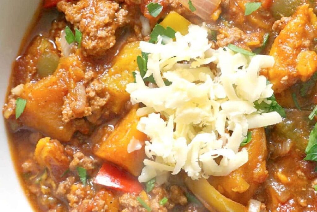 Slow Cooker Ground Beef and Sweet Potato Chili.