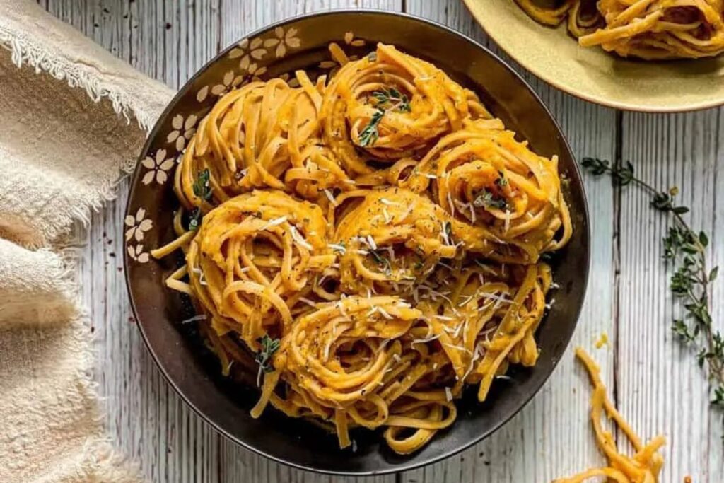 Pasta with Roasted Garlic Butternut Squash Sauce. 
