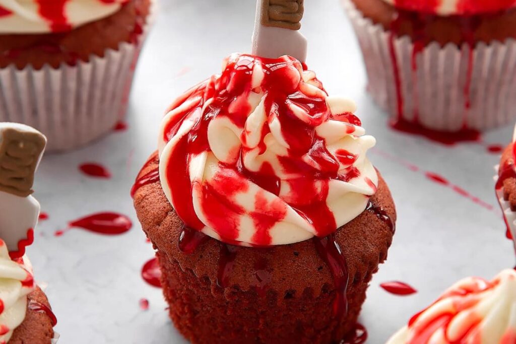 Red Velvet Halloween Cupcakes.