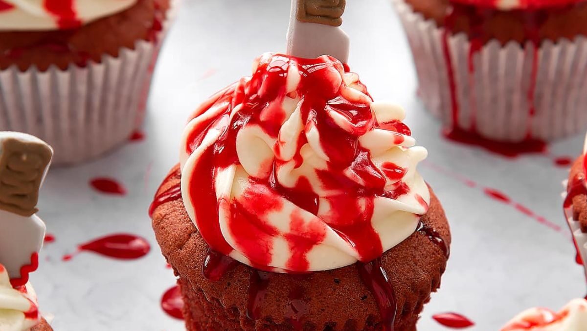 Red Velvet Halloween Cupcakes.