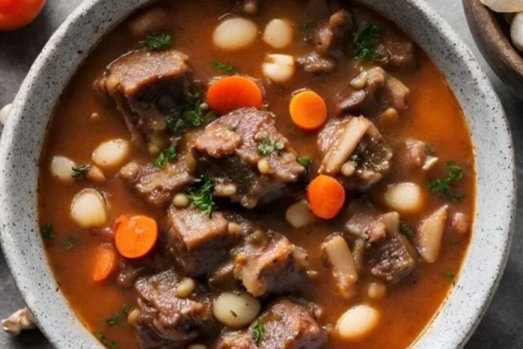 Slow Cooker Oxtail Soup Recipe with Cannellini Beans and Potatoes.