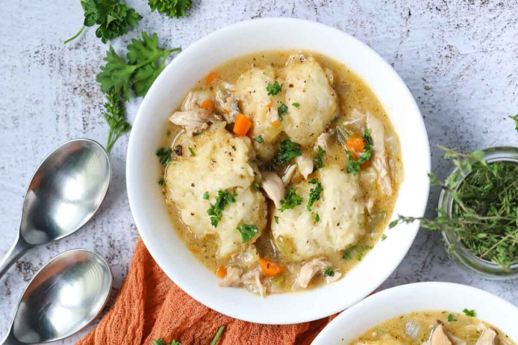 Southern Homemade Chicken And Dumplings. 