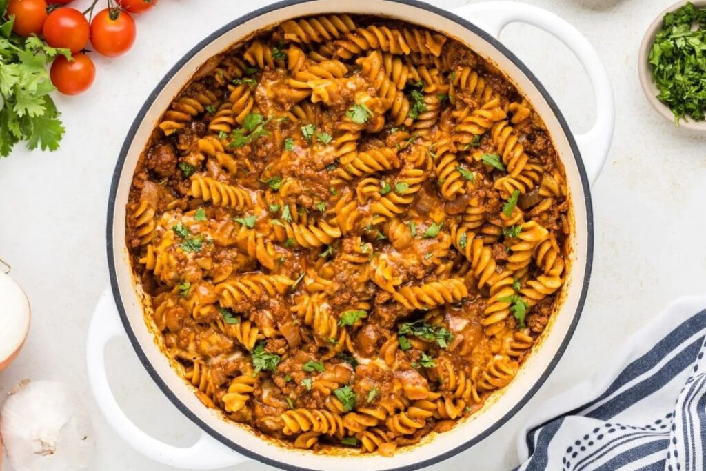 Beef Enchilada Pasta. 