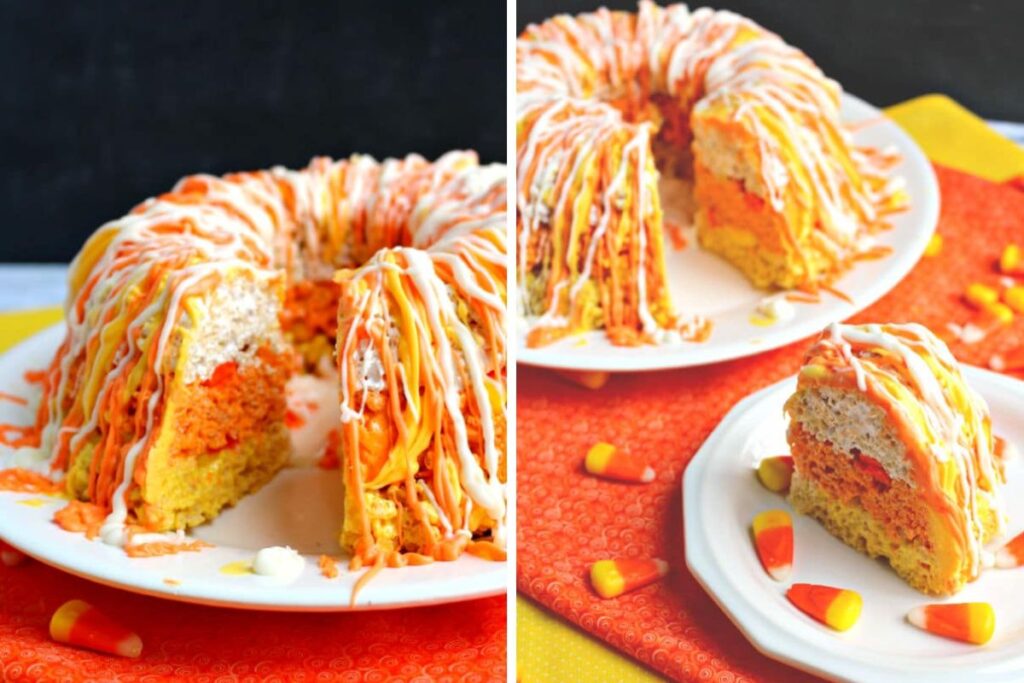 Candy Corn Krispie Cake. 