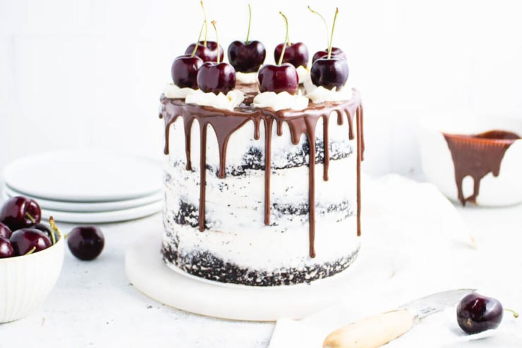Homemade Black Forest Cake With Brandied Cherries.