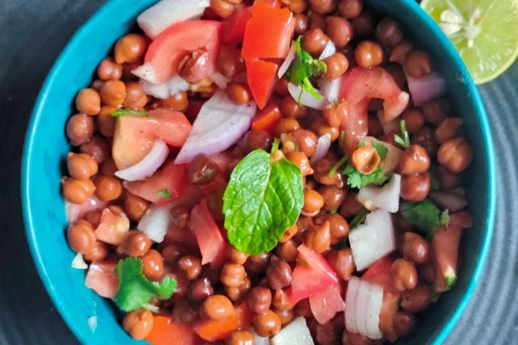 Kala Chana Chaat Recipe - Black Chickpea Salad. 