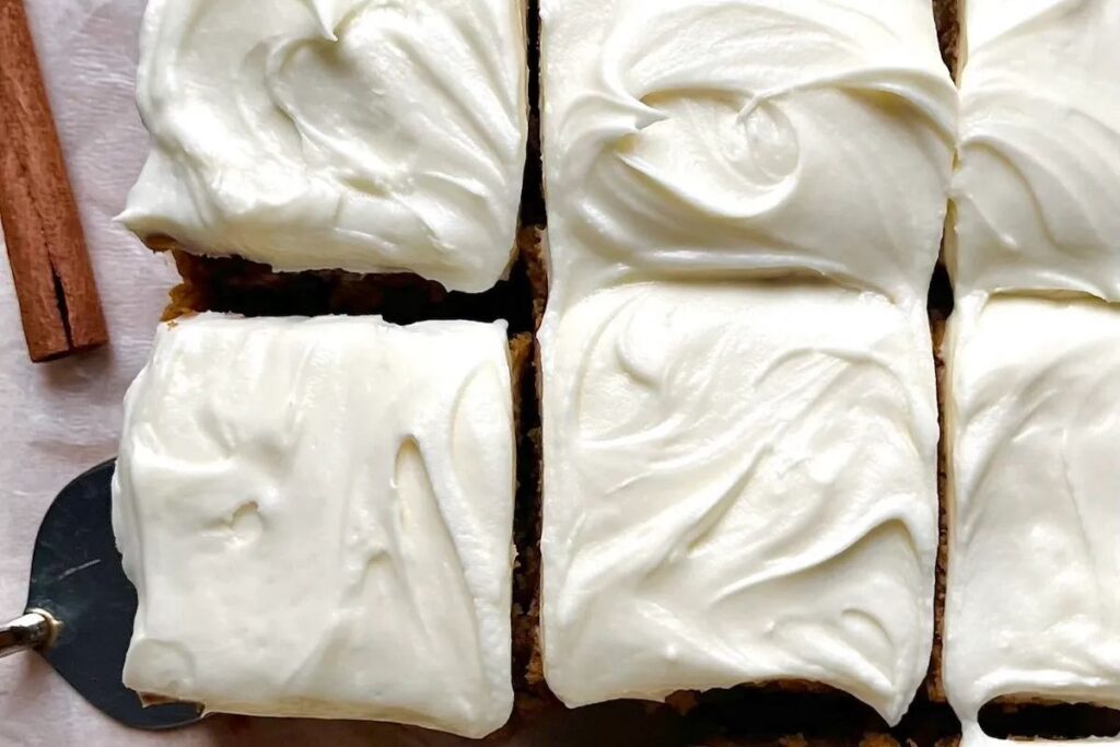 Moist Pumpkin Cafe Mix Bars with Cream Cheese Frosting.