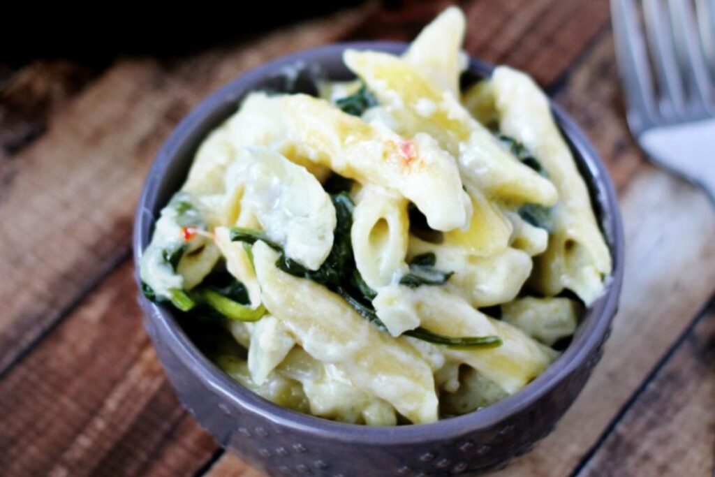 One Pot Spinach Artichoke Pasta.
