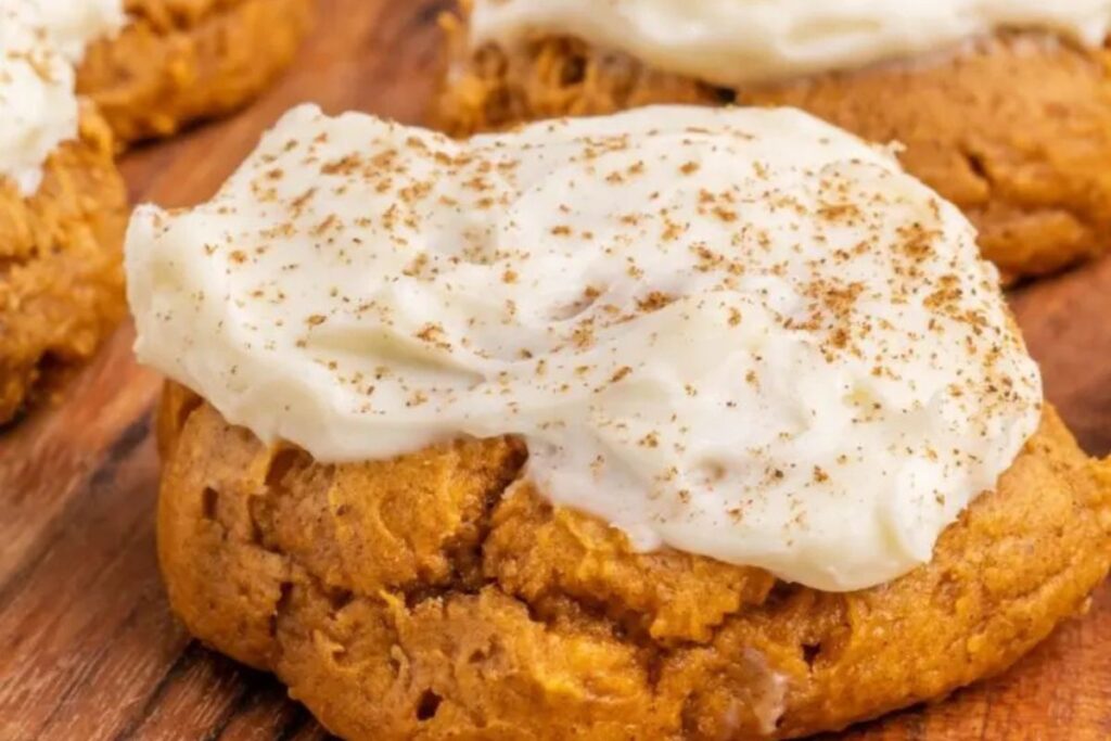 Pumpkin Cookies with Cream Cheese Frosting.