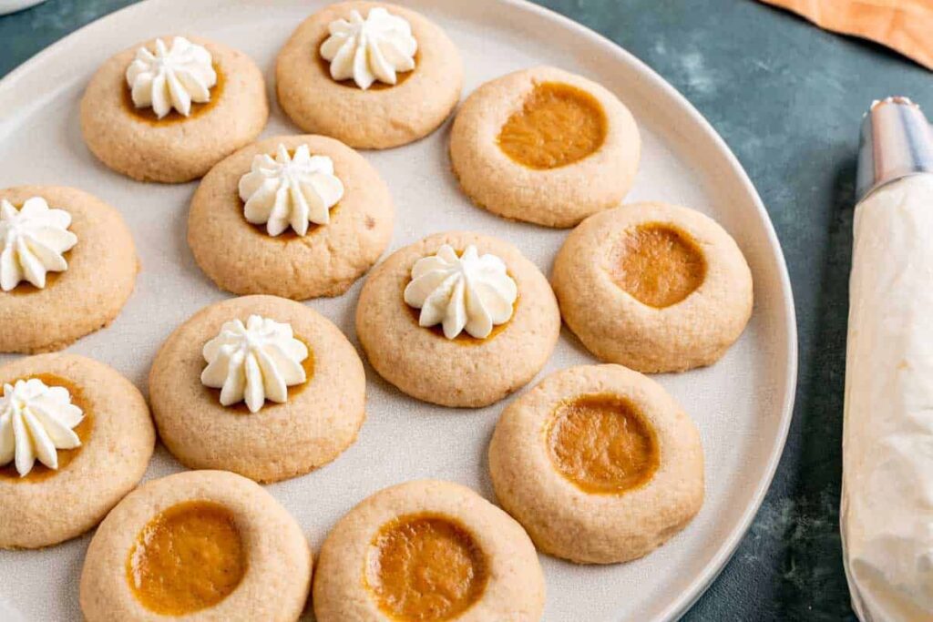 Pumpkin Pie Filled Thumbprint Cookies.